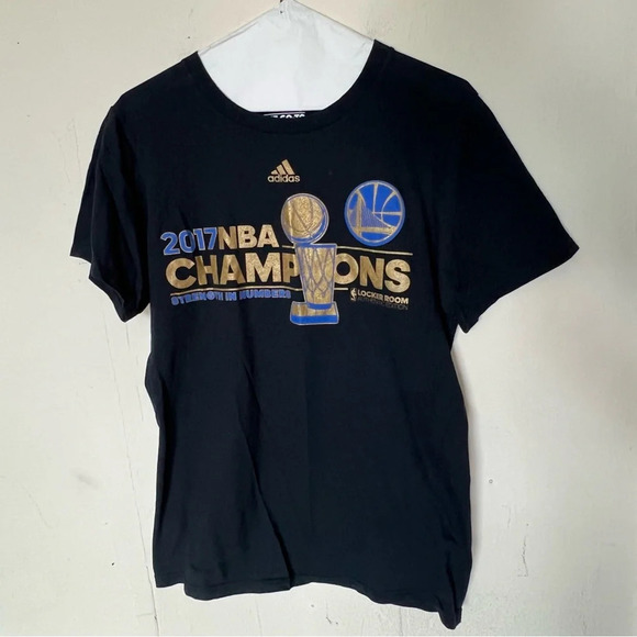 Adidas Golden State Warriors NBA Champions 2017 Womens Black Tee Shirt Sz Small - Picture 1 of 7